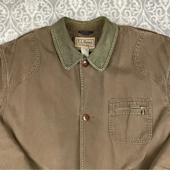 vintage L.L. Bean chore jacket flannel lined brown twill wind resistant men's L - Picture 3 of 9